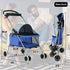 4 Pet Stroller Wheels Posh Folding Waterproof Portable Travel Cat Dog Stroller with Cup Holder,Blue