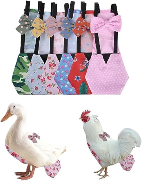 MANON ROSA Chicken Diapers Bantam Hens - Reusable 6-Piece Set with Bow