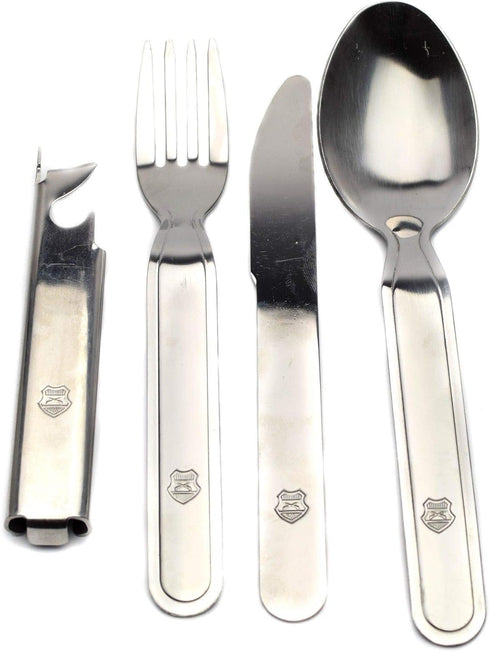 Original Hungarian Army Cutlery Set, 4 Pieces, Military Issue Spoon Fork Knife Kit Flatware Multi-Tool