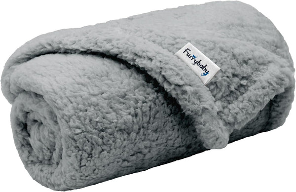 furrybaby Dog Blankets for Small Dogs, Grey, 24x32 in, Washable Sherpa Pet Blanket for Kittens and Puppies