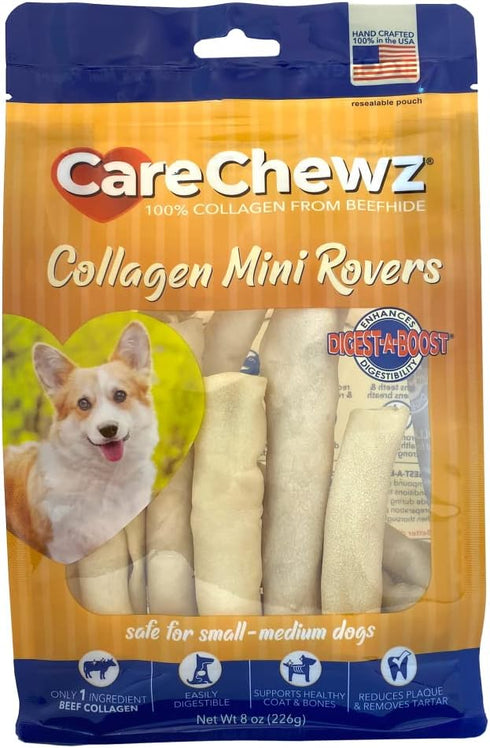 Pet Factory CareChewz Collagen Mini Rovers Dog Chew Treats, Natural Flavor, 8 oz