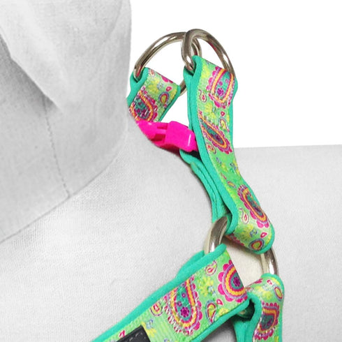 Blueberry Pet 5 Colors Soft & Comfy Step-in Paisley Flower Print Dog Harness - Chest Girth 20" - 26", Emerald Green,
