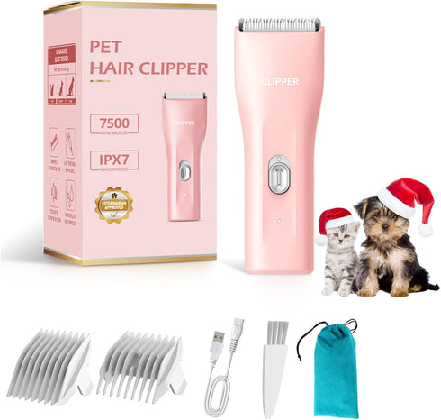 Dog Cat Home Hair Clipper, Portable Electric Grooming Kits, Pink, TS006