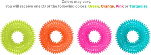 ASPCA Squeaky Puppy Teething Spikey Glitter Ring Chew Toy, Non-Toxic TPR Rubber for Small to Medium Dogs - Random Color Shipped