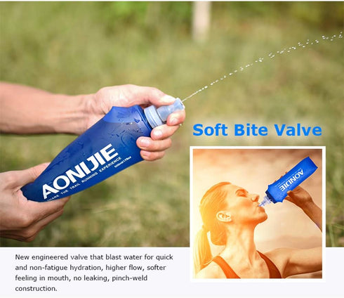 2 Pack Pack, (2 250ml) AONIJIE Soft Water Bottle, TPU Collapsible Flask Foldable Bottles for Hydration BPA-Free