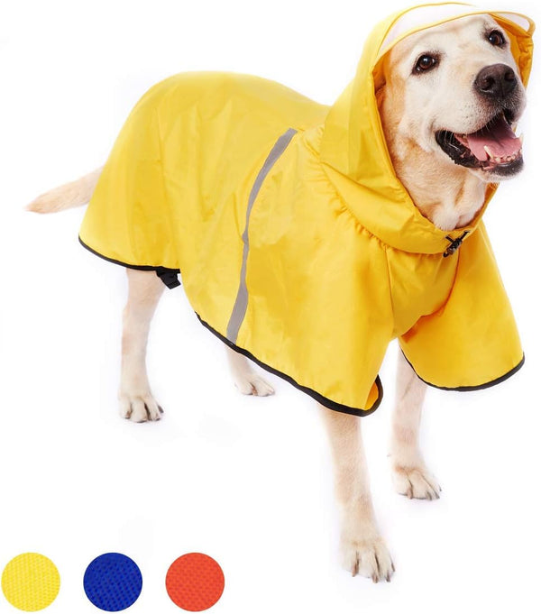 Dog Raincoat with Adjustable Belly Strap and Leash Hole, Waterproof Slicker Lightweight Breathable Rain Poncho Jacket