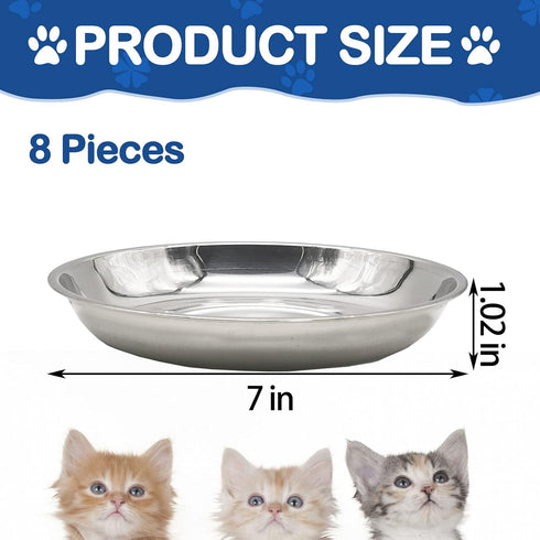 kathson 8 Pcs Stainless Steel Cat Food Bowls, Replacement Whisker Relief Cat Metal Dishes, Shallow Wide Cat&Dog Food and Water Bowl Suitable for Pet Feeding Stand, Dishwasher Safe (7.00 Inch Dia.)