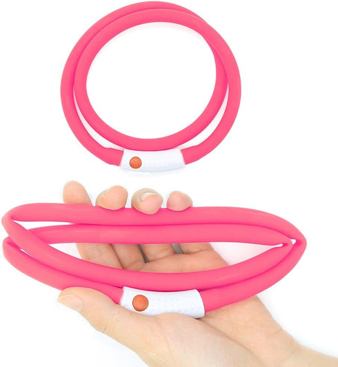 HIGO LED Dog Collar, Lightweight Silicone Light Up Dog Necklace, USB Rechargeable, Pink