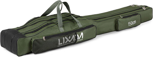LIXADA Fishing Rod Case, 3 Layers Oxford Bag, Portable Foldable Fishing Pole Carrier for Tackle Storage