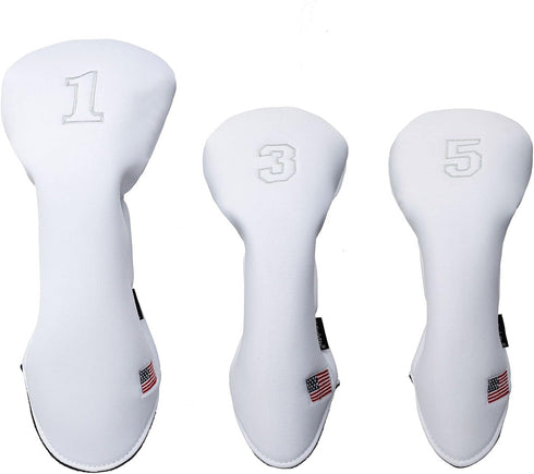 Golf Head Covers Driver Fairway #3#5 Hybrid USA Flag Memory Foam, for Men Women (Black or White)