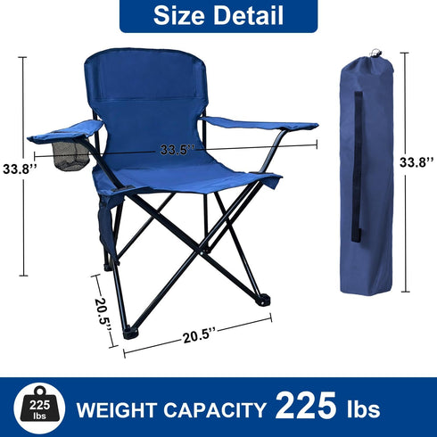 2PCS 225LBS, Folding Camping Collapsible Chairs Heavy Duty Lawn Chair with Cooler Bag, Storage Pocket, Waterproof Bag