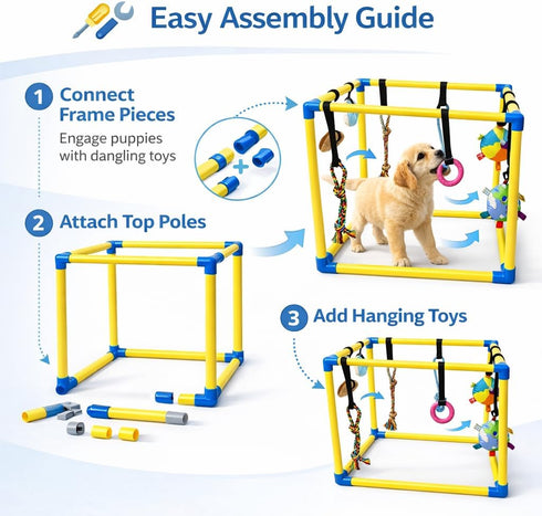 Puppy Play Gym with Hanging Toys Interactive Dog Enrichment Toy Frame for Indoor Puppy Training, Mental Stimulation