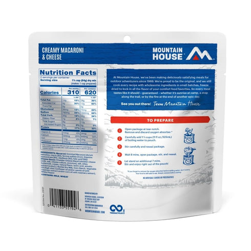 Mountain House Creamy Macaroni & Cheese, Freeze Dried Backpacking & Camping Food, 2 Servings