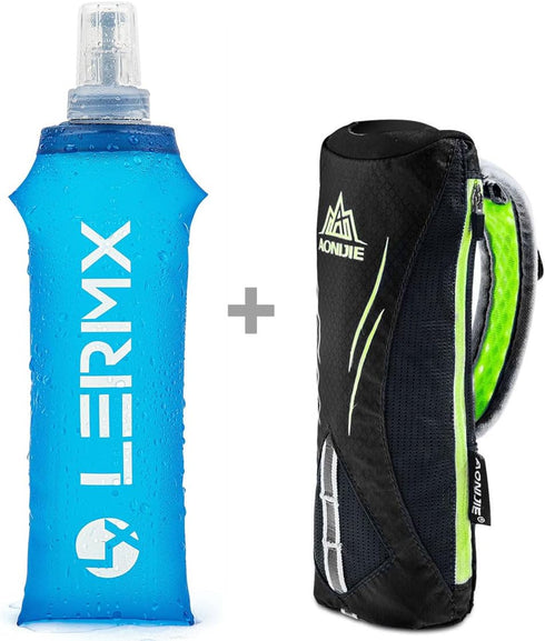 LERMX Quick Grip Chill Handheld Soft Flask Water Bottle - 17 oz Hydration Pack in Black