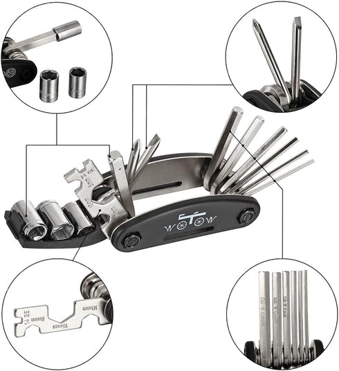 WOTOW 16 in 1 Bike Repair Tool Kit, Portable Multitool for Mountain Bike Maintenance with Hard Carrying Case
