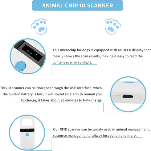 134.2Khz/125Khz B(ISO11784/11785) Gugxiom Pet Microchip Scanner, Pet Microchip Reader with OLED Display, Low Battery