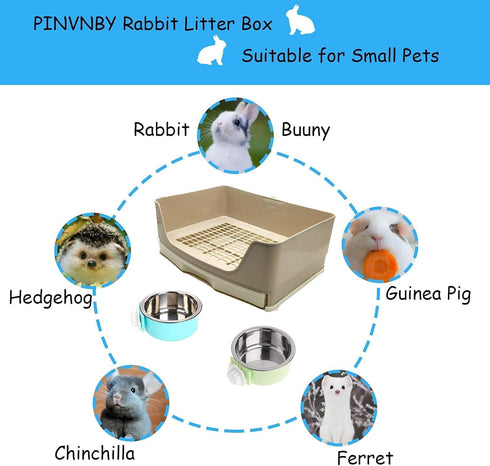 Chinchilla PINVNBY Rabbit Corner Litter Box with Drawer for Cage Small Animal Litter Pan Hanging Pet Feed Bowls Cage