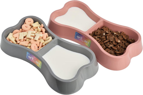 Lightweight Small Dog Puppy Cat Food and Water Bowls, 6 oz Double Pink Plastic Portable Dish