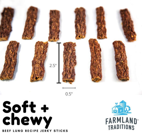 Farmland 8.2 Oz (Pack 6) Traditions Beef Lung Recipe Jerky Dog Treats, High-Protein Dog Jerky Sticks, Wheat-Free & Made