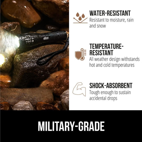 Gorilla Grip Powerful LED 750 FT Water Resistant Tactical Flashlight, High Lumens Ultra Bright, 2 Pack Black