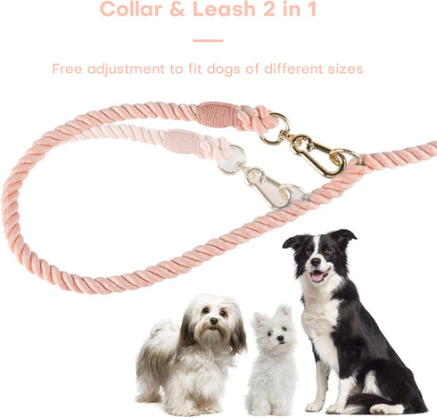 5FT Ombre Cotton Dog Leash - Heavy Duty Braided Training Leash with Comfortable PU Leather Handle for Small, Medium &
