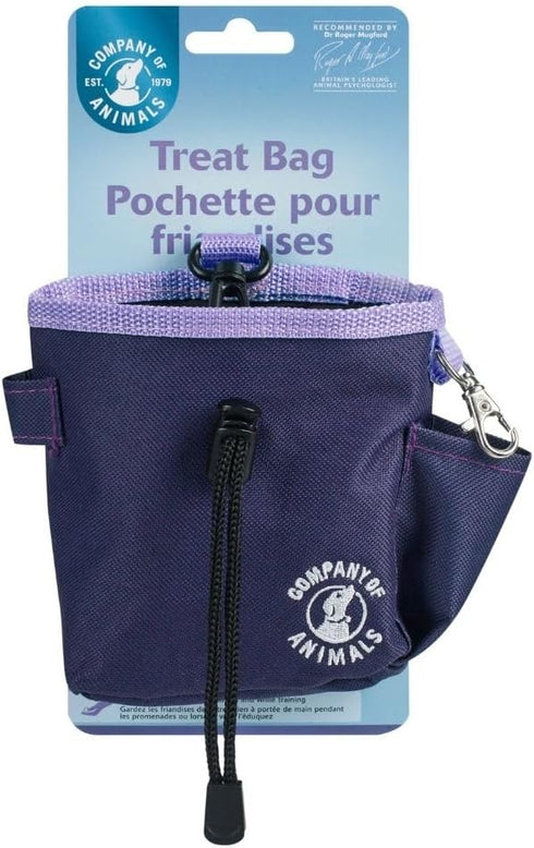 Company of Animals Treat Bag, Purple, Waterproof Pouch with Zipped Pockets & Drawstring, Clips on Belt or Pocket