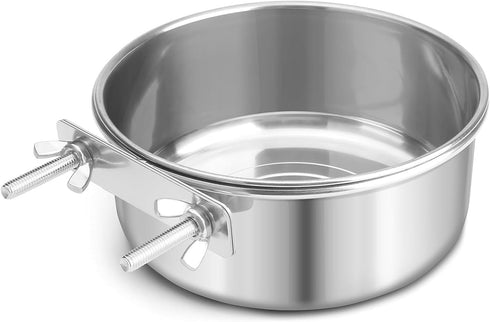 Bird Cage Feeder, 40oz Stainless Steel Food Water Bowl with Clamp for Small Animals