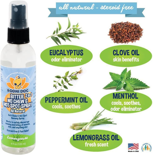 Bodhi Dog Bitter 2-in-1 No Chew & Hot Spot Spray, Natural Anti-Chew Remedy, Safe for Skin, 4 Fl Oz