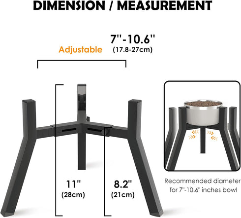 Dog Bowl Stand for Medium Large Dogs, Adjustable Width Elevated Holder for 7-10.6" Bowls, 11 inch Tall, Black