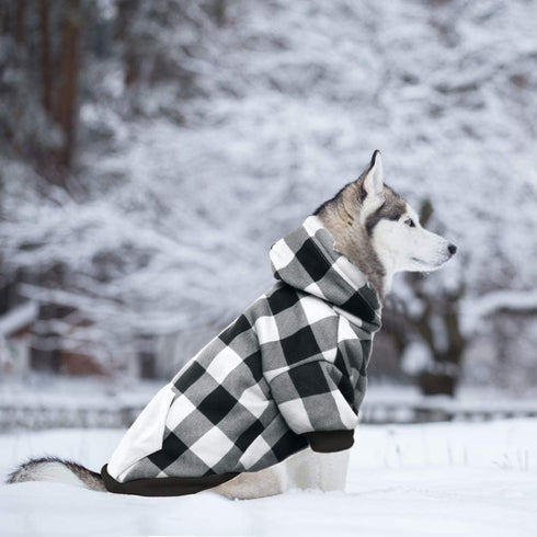 KOOLTAIL Plaid Dog Hoodie - Pet Clothes Sweater with Hat and Pocket for Small Medium Large Dogs, White XL