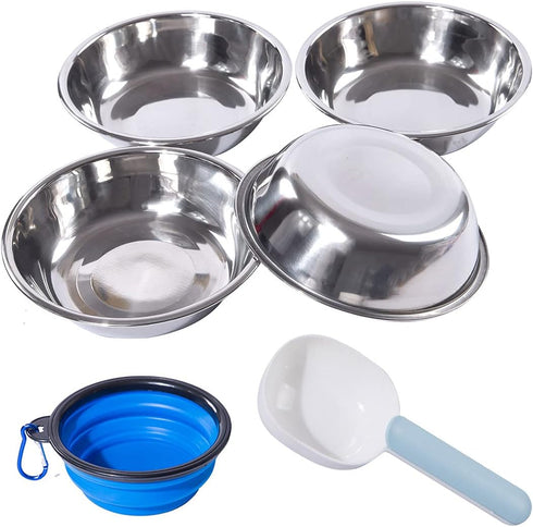 Stainless Steel Dog Cat Bowls, 4 Pack Shallow Cat Dishes for Food and Water, Metal Whisker Relief Pet Bowl for Small