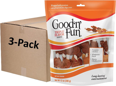 Good ’n’ Fun Triple Flavor Kabobs (18 Count) - Rawhide Snack for All Dogs (3 Pack)