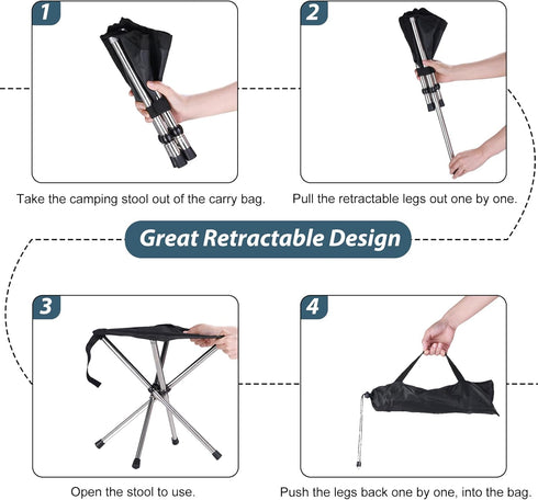 KOKSRY 13.8 Inch 1.32 lbs Portable Stool, High & Small Folding Chair, Telescopic Compact Foldable Stool with Carry Bag