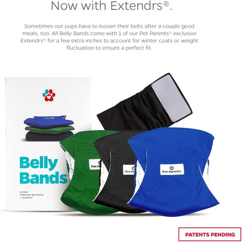 Pet Parents Washable Belly Bands for Dogs (3 Pack) + Durable Extendrs Dog Diapers & Wraps (X-Small, Gentlemen)