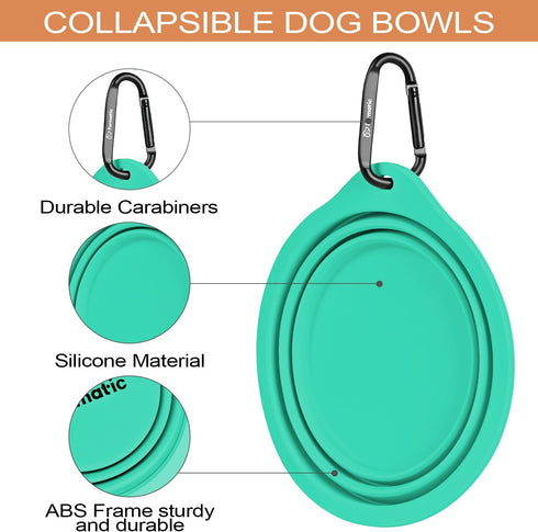 Portable Collapsible Dog Bowl, Food Grade Silicone, Large Capacity, Easy to Wash - Ideal for Outdoor Camping and Hiking, Suitable for Dogs, Cats, and Pets (Green)