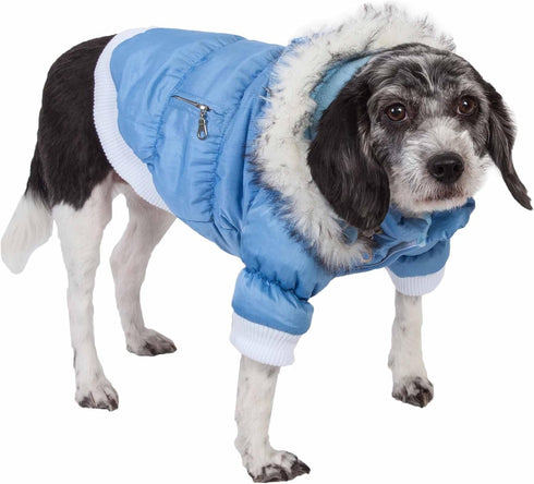 PET LIFE Classic Metallic Fashion Dog Coat Jacket with 3M Insulation and Removable Hood, Large, Sky Blue
