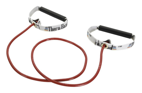 THERABAND Resistance Tubes, Professional Latex Elastic Tubing with Hard Handles, 48 Inch, Red, Medium, Level 3 for