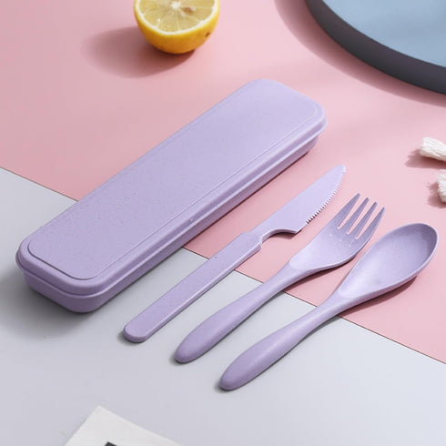 Reusable Travel Utensils Set, 2 Sets Portable Plastic Fork Spoons Knife Case, Eco-Friendly BPA Free Lunch Tableware