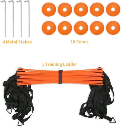 YISSVIC Agility Ladder and Cones - 20 Feet, 12 Adjustable Rungs, Fitness Speed Training Equipment, 1 Carry Bag, 10