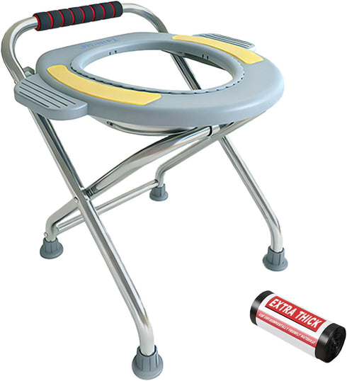 Temvue Outdoor Folding Commode Portable Toilet Seat, Stainless Steel Portable Potty Commode