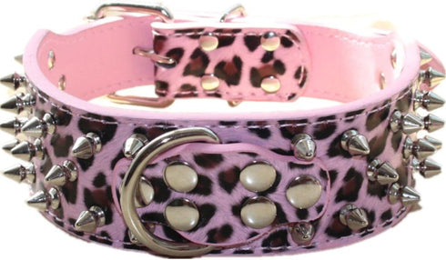 Spiked Studded Dog Collar, PU Leather Adjustable Collars for Medium or Large Breed Pets (XL, Leopard1)