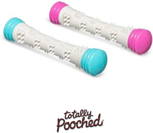 Messy Mutts Totally Pooched Chew n' Squeak Stick, Small 8.5” Durable TPR Dog Toy with Squeaker, Grey/Teal