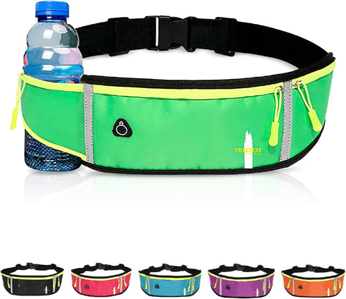 FREEWAY Multifunction Running Bag - Sports Belt with Water Bottle Holder & Zipper - for Men & Women (GREEN)
