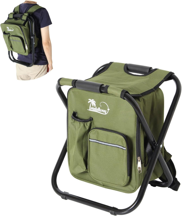 LEADALLWAY Backpack Fishing Chair with Cooler Bag Foldable Stool,Fishing Hunting Gifts for