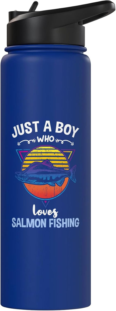 Just A Boy Who Loves Salmon Fishing Stainless Steel Water Bottle for Salmon Fishing Enthusiasts - Insulated & Durable