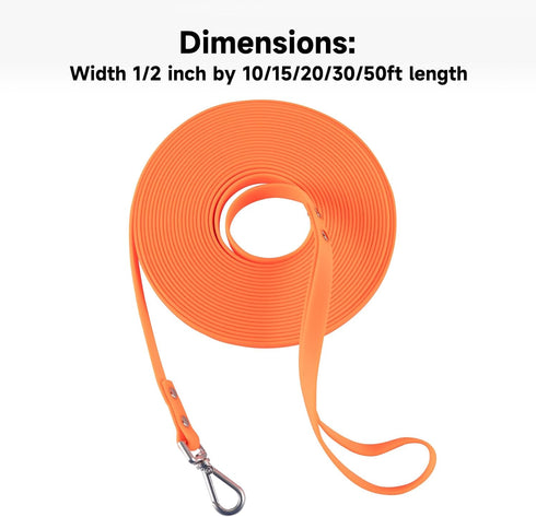 Dog Training Long Leash, Waterproof Heavy Duty Outdoor Recall Lead, 10ft 15ft 20ft 30ft 50ft, Orange (15FT)