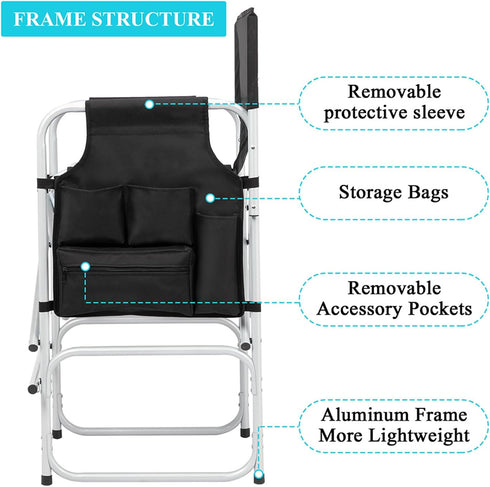 GeRRiT 26.5 inches Tall Directors Chairs Foldable Makeup Artist Chair Seat Height Heavy Duty Folding Camping Chair