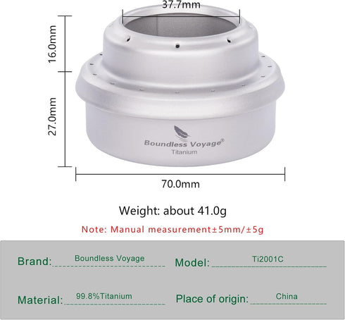 iBasingo Ti2001C Ultralight Titanium Camping Alcohol Stove 60ml Portable Mini Spirit Burner with Stand for Outdoor