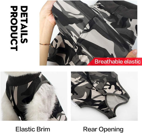 DOTON Cat Recovery Suit for Male & Female - Soft Cone Onesie Shirt, Neuter Licking Protective Outfit (M, Camouflage)