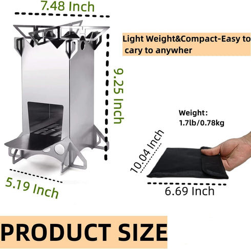 Portable Stainless Steel Backpacking Camping Rocket Stove for Outdoor Cooking, Hiking, Survival, Picnic BBQ